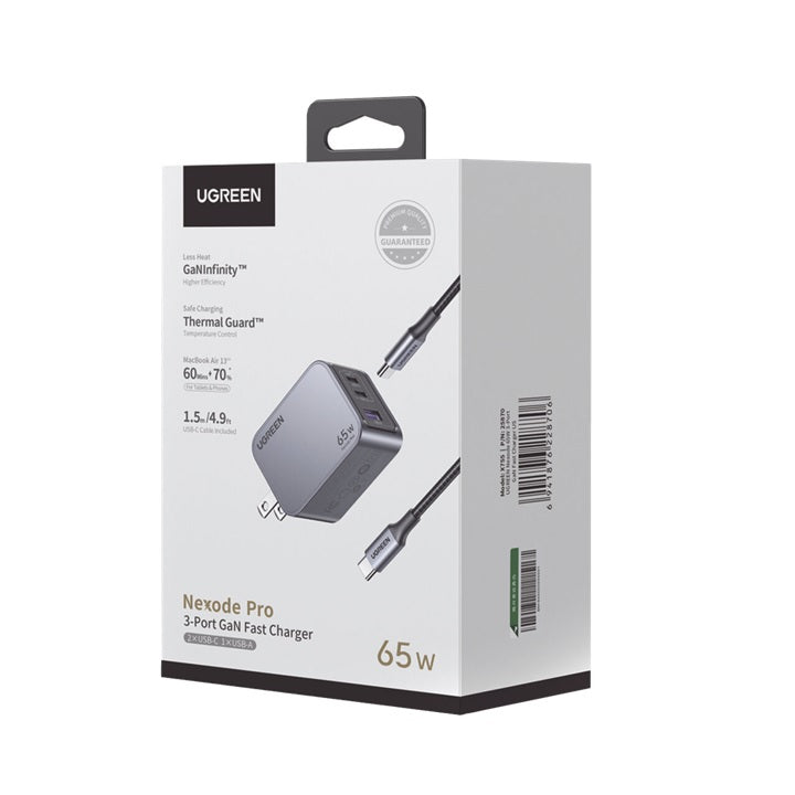 Cargador de 65W serie Nexode Pro | 3 Puertos de Carga Rápida | 2 USB-C | 1 USB-A