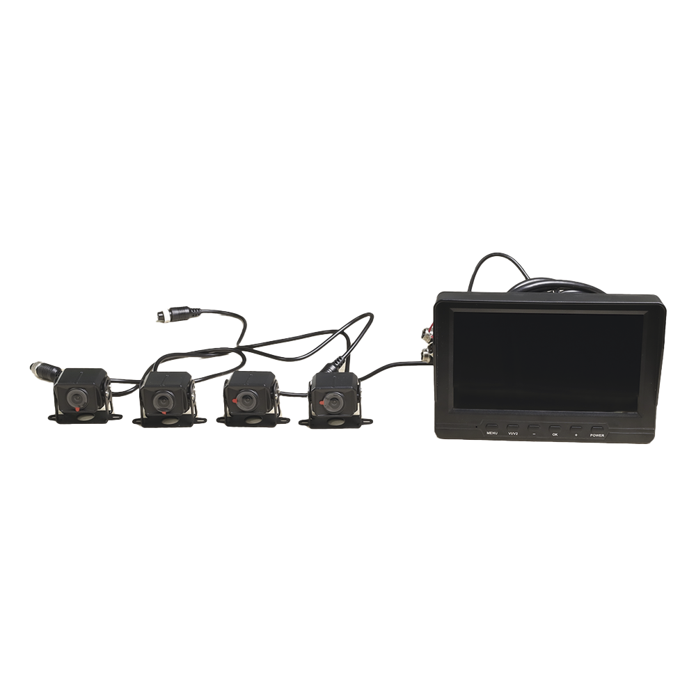 Sistema de Monitoreo Local / 4 Cámaras 1080p para Exterior (IP68) y Pantalla LCD de 7" a Color / Soporta Memoria Micro SD Hasta 512 GB / Soporta Cambio de Cámara al Dar Reversa al Vehiculo / Accesorios de Instalación