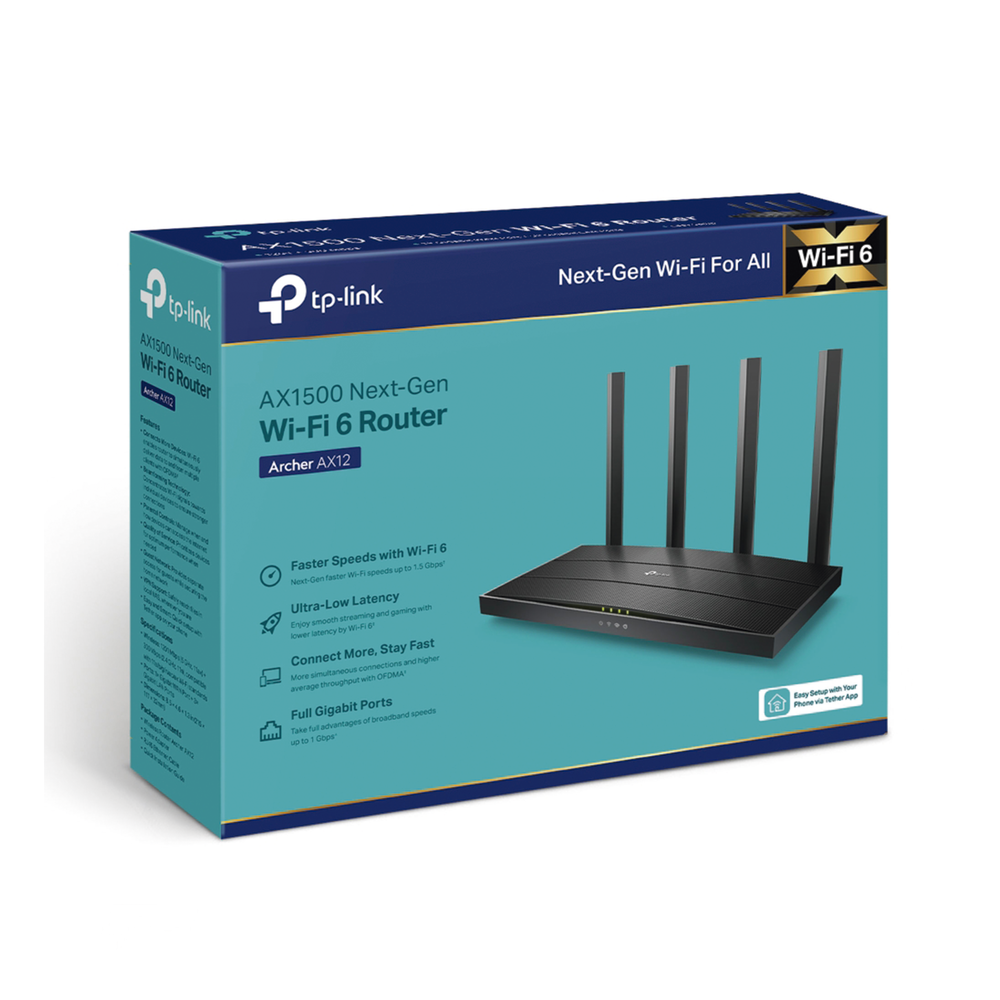 Router WiFi6 AX1500 Next-Gen / MIMO 2X2 / EasyMesh / 1 Puertos Gigabit WAN + 4 Puertos Gigabit LAN / OFDMA / Beamforming / WPA3 / Tether App /