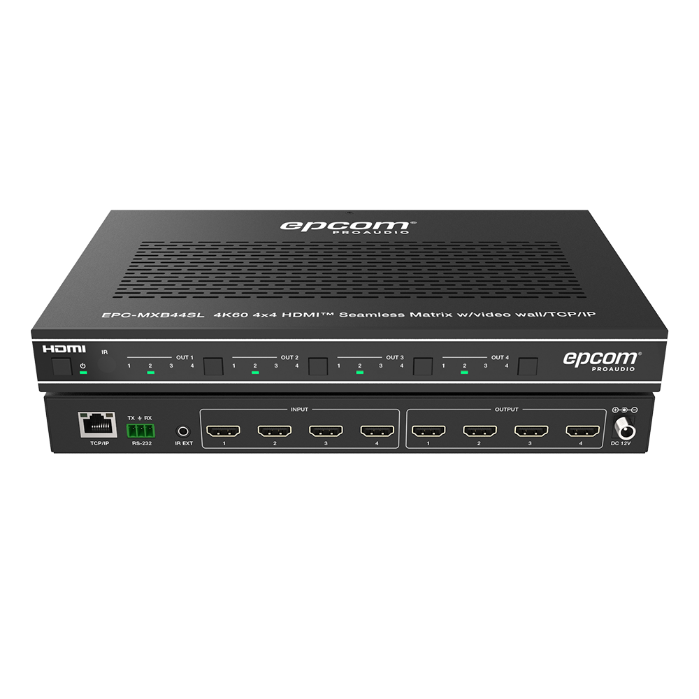 Matriz HDMI 4×4 | Video Wall | Seamless Switch | 10 Modos de Visualización | 4K@60Hz 4:4:4 | HDMI 2.0b y HDCP 2.2 | Control vía Web, IR, RS-232 y TCP/IP