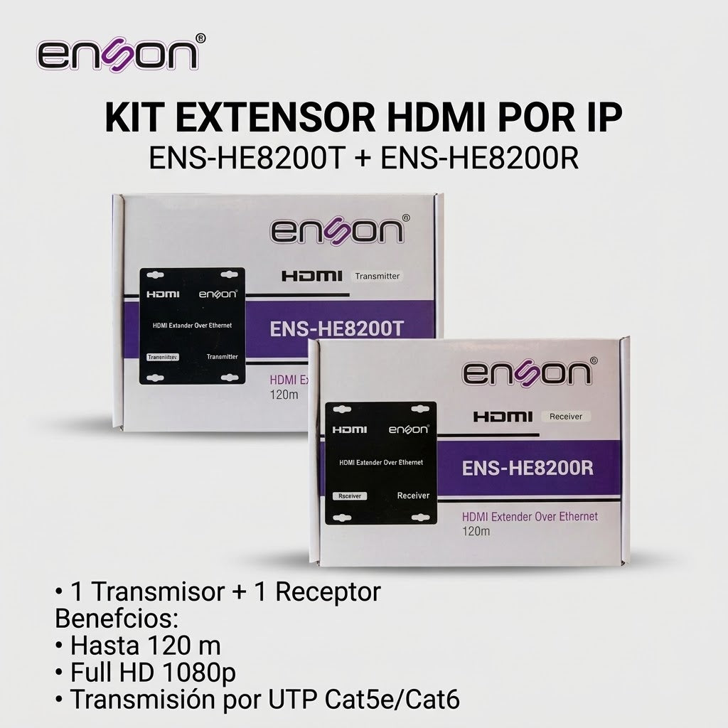 ENSON ENS-HE8200T + ENS-HE8200R – Kit Extensor HDMI por IP hasta 120 m