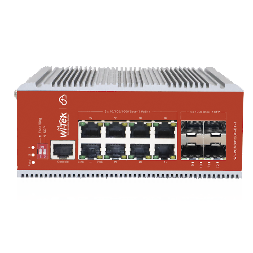 Switch L2+ PoE Industrial / Administración Cloud-Web-CLI / 8 Puertos PoE af/at/bt 100/1000 Mbps / 4 Puertos SFP Gigabit / Presupuesto PoE 460 W / Protocolo ERPS (redundancia enlaces)