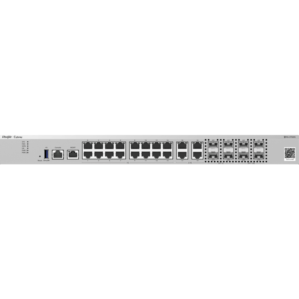 Firewall Next-Generation / 14-17 Gbps / 3 Millones de Sesiones Concurrentes / 16 Puertos GE RJ45 + 4 Puertos 2.5GE + 4 Puertos GE SFP + 4 Puertos 10GE SFP+ / Gestión Cloud / Inteligencia Artificial / Anti-DoS/DDoS / SD-WAN / Línea Cybrey