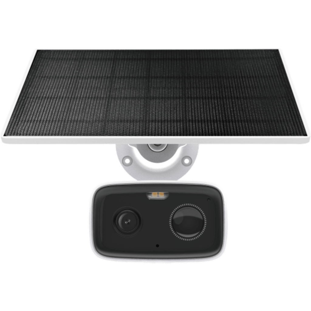 Kit Cámara de Seguridad Solar / 1080P Full HD / Batería Recargable 5,200 mAh / Autonomía 180 Días / Panel Solar con Cable 1 m (3.28 ft) / Visión Nocturna a Color / Detección de Personas por IA / Sirena 70 dBA / IP