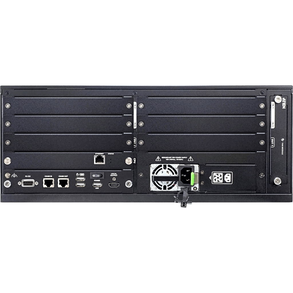 Procesador de Video Wall Modular 4U / 16 Entradas 8 Salidas / True 4K@60Hz / FPGA / H.265-H.264 / Redundancia Dual PSU / Encadenamiento Respaldo-Expansión / Control Remoto Web GUI / RS-232 / Ethernet