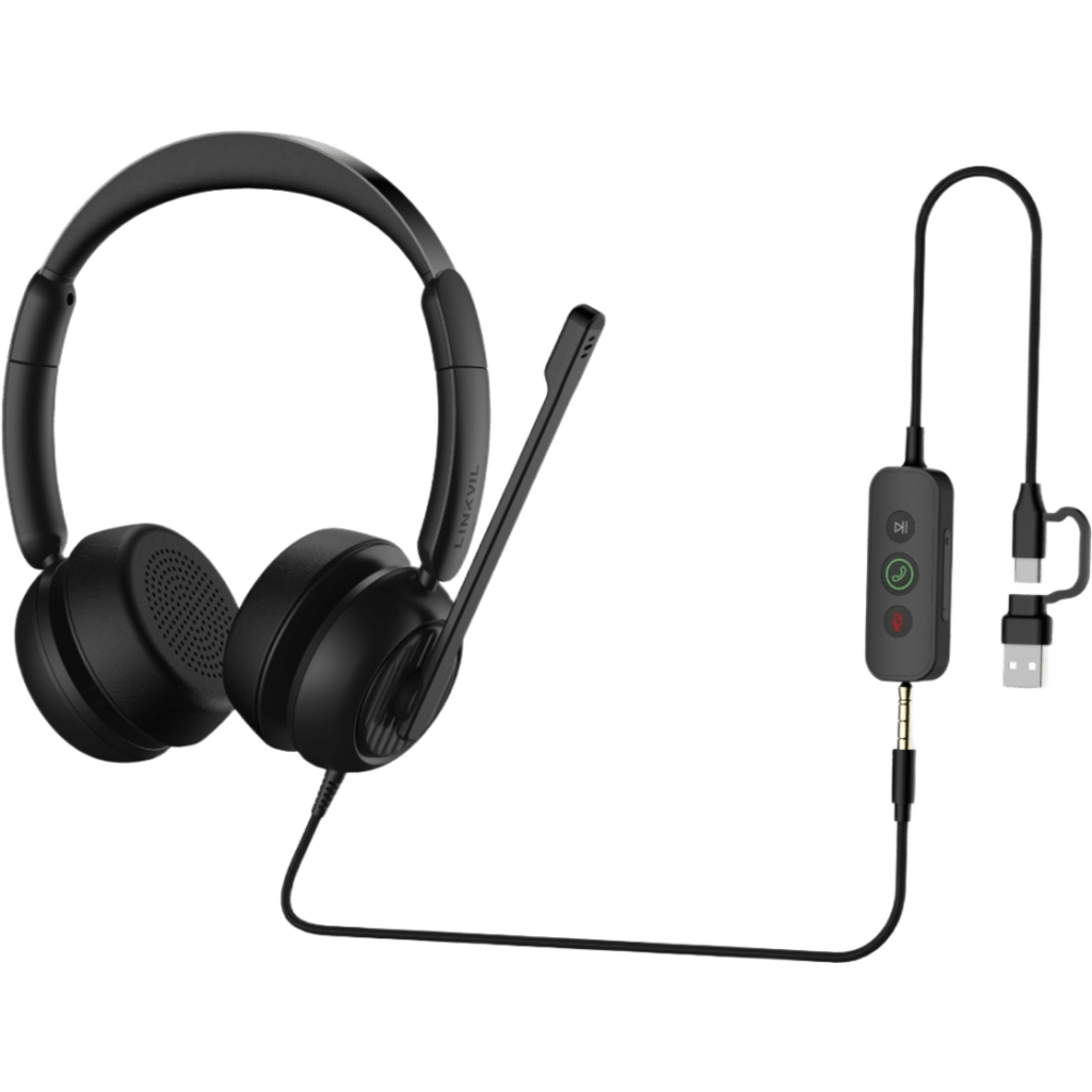 Diadema / Auricular con Cable / USB-C USB-A 3.5mm / Micrófono AI ENC / Driver 40mm / EQ Dinámico / Protección Auditiva EN50332