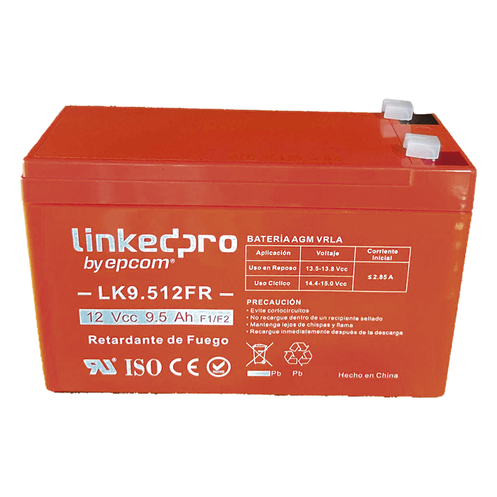 Batería de respaldo 12 V | 9.5 Ah | AGM | Certificada UL94-V0 Retardante a la Flama | Especial para Seguridad Electrónica | UPS | Sistemas de Emergencia | Vida útil 5 años | Terminales F1 + Adaptador F2
