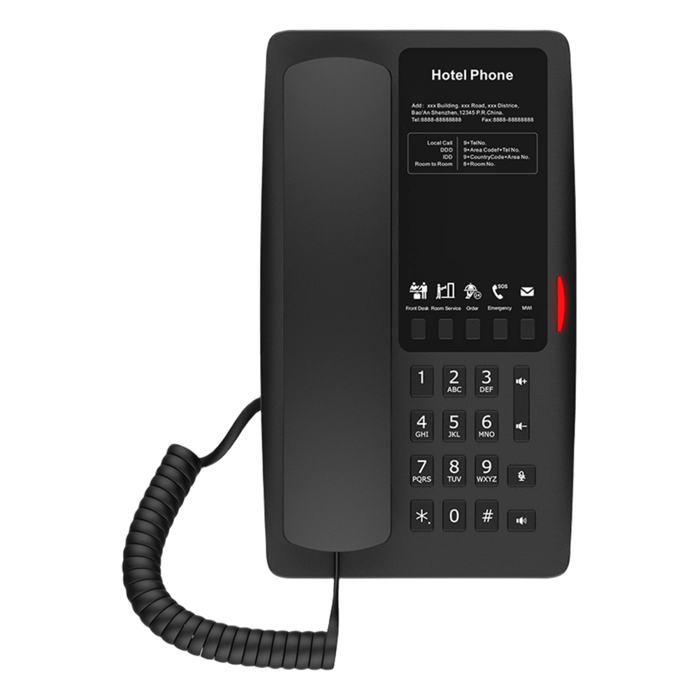 Teléfono IP Hotelero Wi-Fi 6 / 2 Líneas SIP / Doble Banda 2.4/5 GHz / 5 Teclas Programables / Puerto USB-A / PoE 802.3af / Diseño Negro