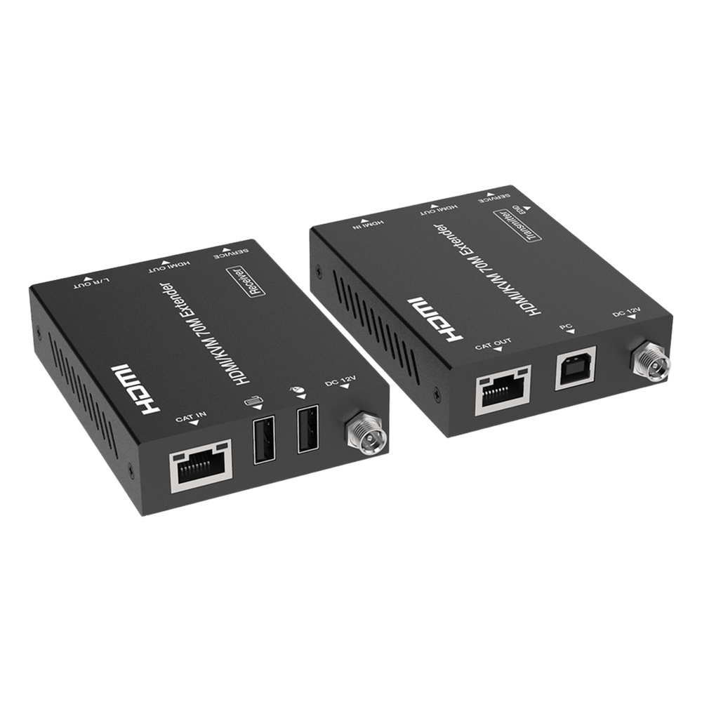 Kit Extensor HDMI con KVM | 70m | 4K2K@60Hz | 4:4:4 | HDMI2.0b y HDCP 2.2 | Salida de Audio 3.5mm | Admite PoC | Admite USB 1.1