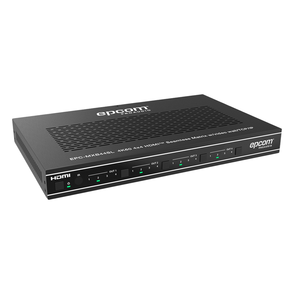 Matriz HDMI 4×4 | Video Wall | Seamless Switch | 10 Modos de Visualización | 4K@60Hz 4:4:4 | HDMI 2.0b y HDCP 2.2 | Control vía Web, IR, RS-232 y TCP/IP