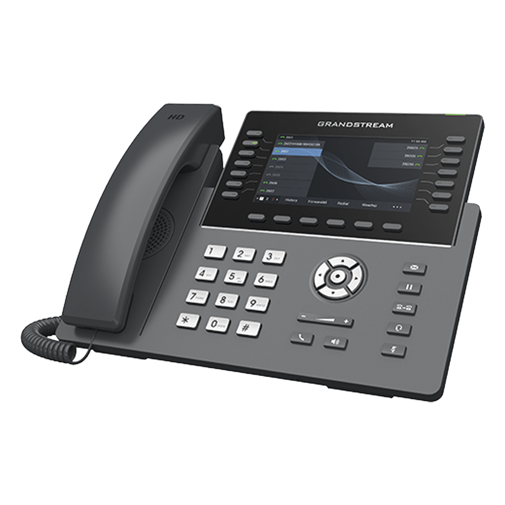 Teléfono IP Wi-Fi, Grado Operador, 14 líneas SIP con 6 cuentas, pantalla LCD 5", puertos Gigabit, Bluetooth, PoE, codec Opus, IPV4/IPV6 con gestión en la nube GDMS