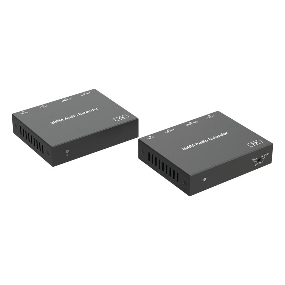 Extensor de Audio | Digital Óptico y Analógico | Transmisión hasta 300 m | Soporte 48/96/192 kHz | Selección de salida en receptor | Función POC bidireccional | Plug-and-Play | Ideal para HDTV, AVR y sistemas multizona