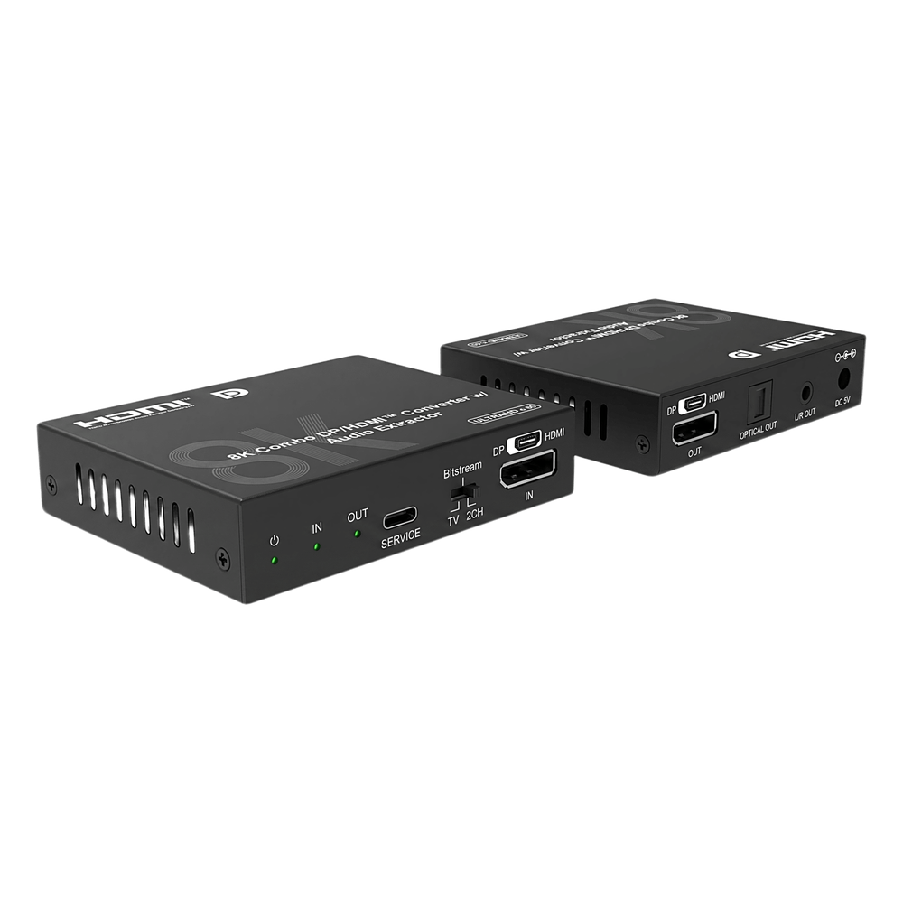 Extensor de Video DP y HDMI | Convertidor Combo DisplayPort / HDMI | Extracción de Audio | Hasta 8K30 | 4K120 | HDCP 2.3 | Múltiples Formatos de Audio | HDR10