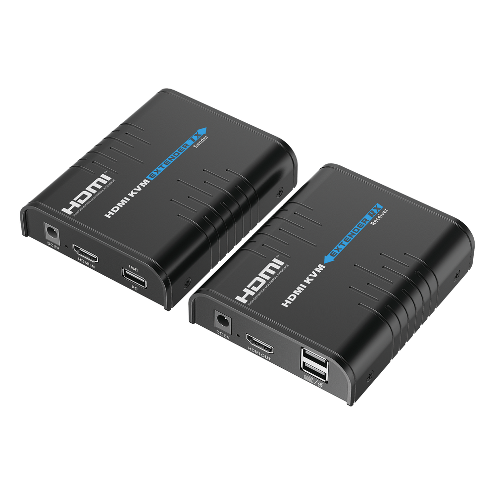 Kit extensor KVM (HDMI y USB) hasta 120 metros | Resolución 1080P @ 60 Hz | Soporta STP y UTP CAT6 | Soporta Switch Gigabit para control KVM múltiple | Soporta hasta 253 receptores | Transmite el Video y Controla tu DVR vía USB