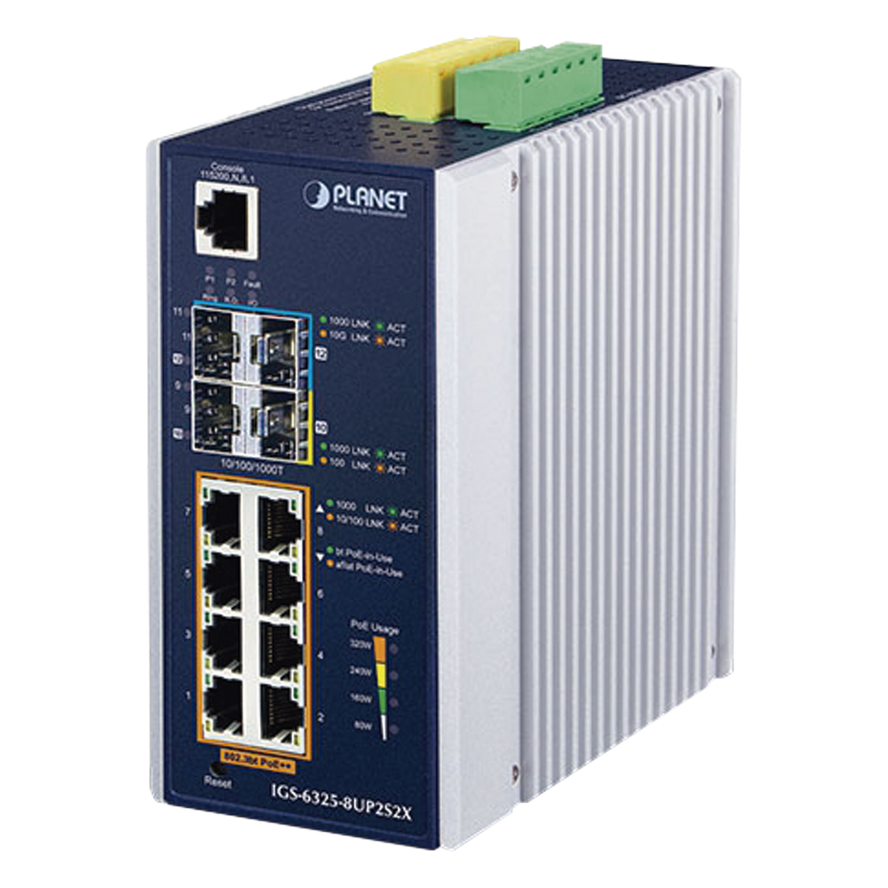 Switch Industrial Administrable Capa 3 con 8 Puertos Gigabit PoE 802.3bt, 2 Puertos SFP de 1 G/2.5 G, 2 Puertos SFP 10 G