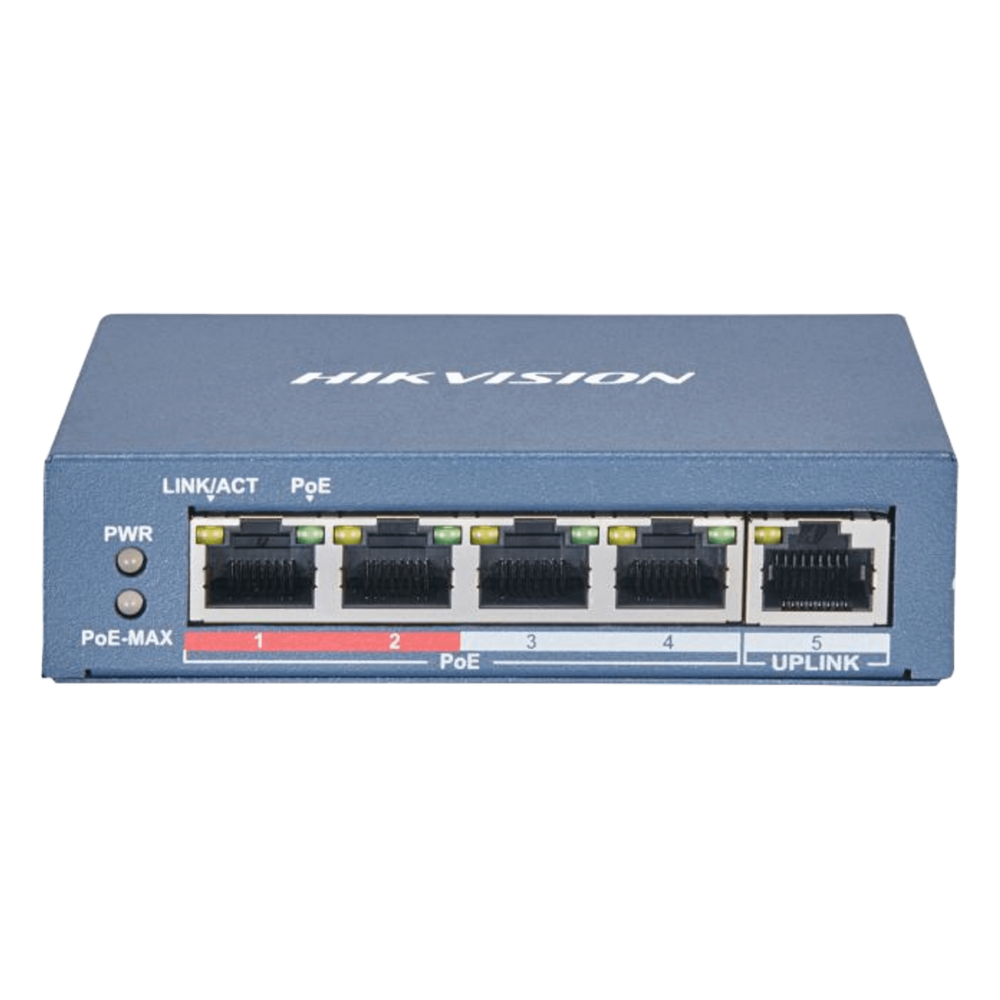 Switch PoE / No Administrable / 4 Puertos 10/100 Mbps PoE (30 W) / 1 Puerto Uplink 10/100 Mbps / Puerto VIP / Modo Extendido hasta 300 Metros / 60 Watts