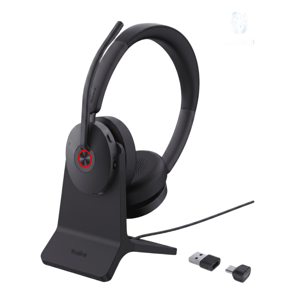 Auriculares estéreo Yealink BH74 con base de carga / Bluetooth 5.3 con adaptador USB C&A / Cancelación activa de ruido / Indicadores de actividad