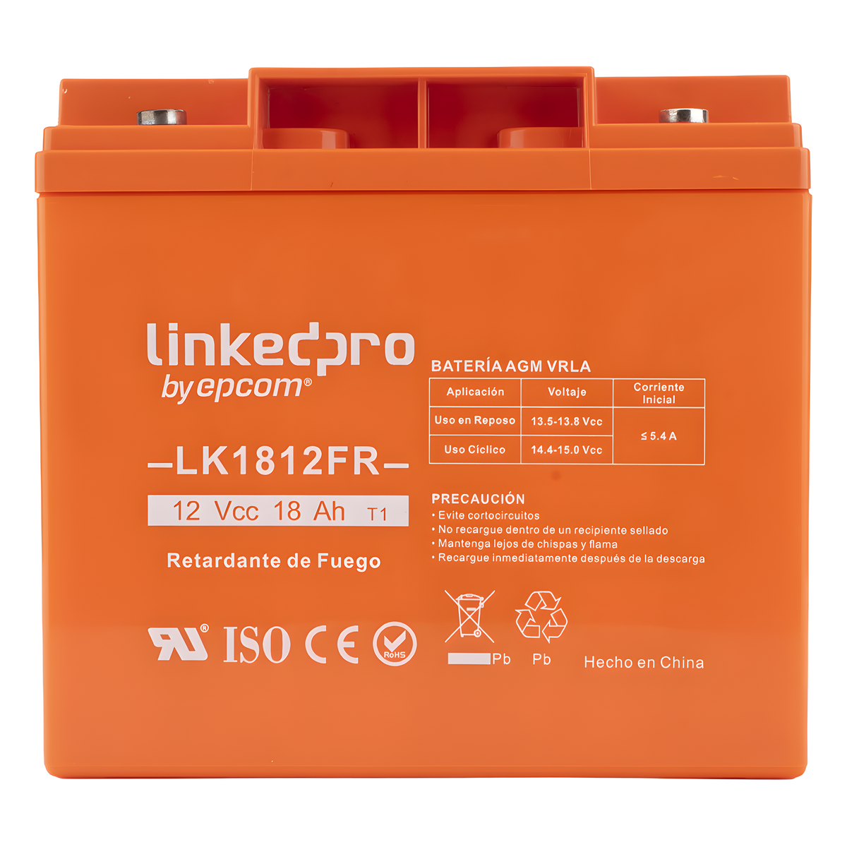 Batería de respaldo 12 V | 18 Ah | AGM | Certificada UL94-V0 Retardante a la Flama | Especial para Seguridad Electrónica | UPS | Sistemas de Emergencia | Vida útil 5 años | Terminales M5