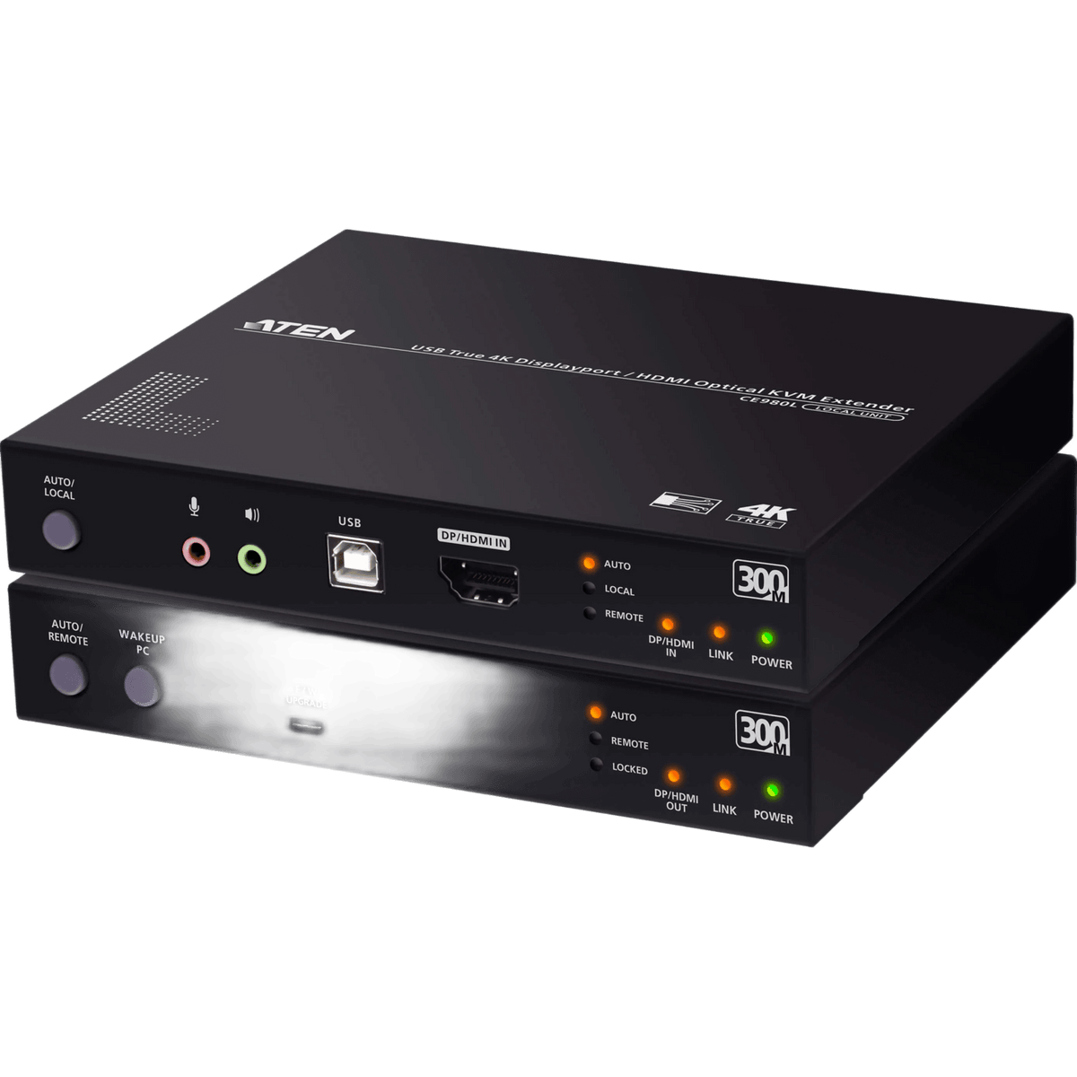Extensor KVM Óptico USB True 4K | DisplayPort-HDMI | 300 m (984.3 ft) | Resolución 4K @ 60 Hz 4:4:4 | HDR10 | RS-232 | USB 2.0 | Audio Estéreo y Embebido | SFP+ 10 Gbps