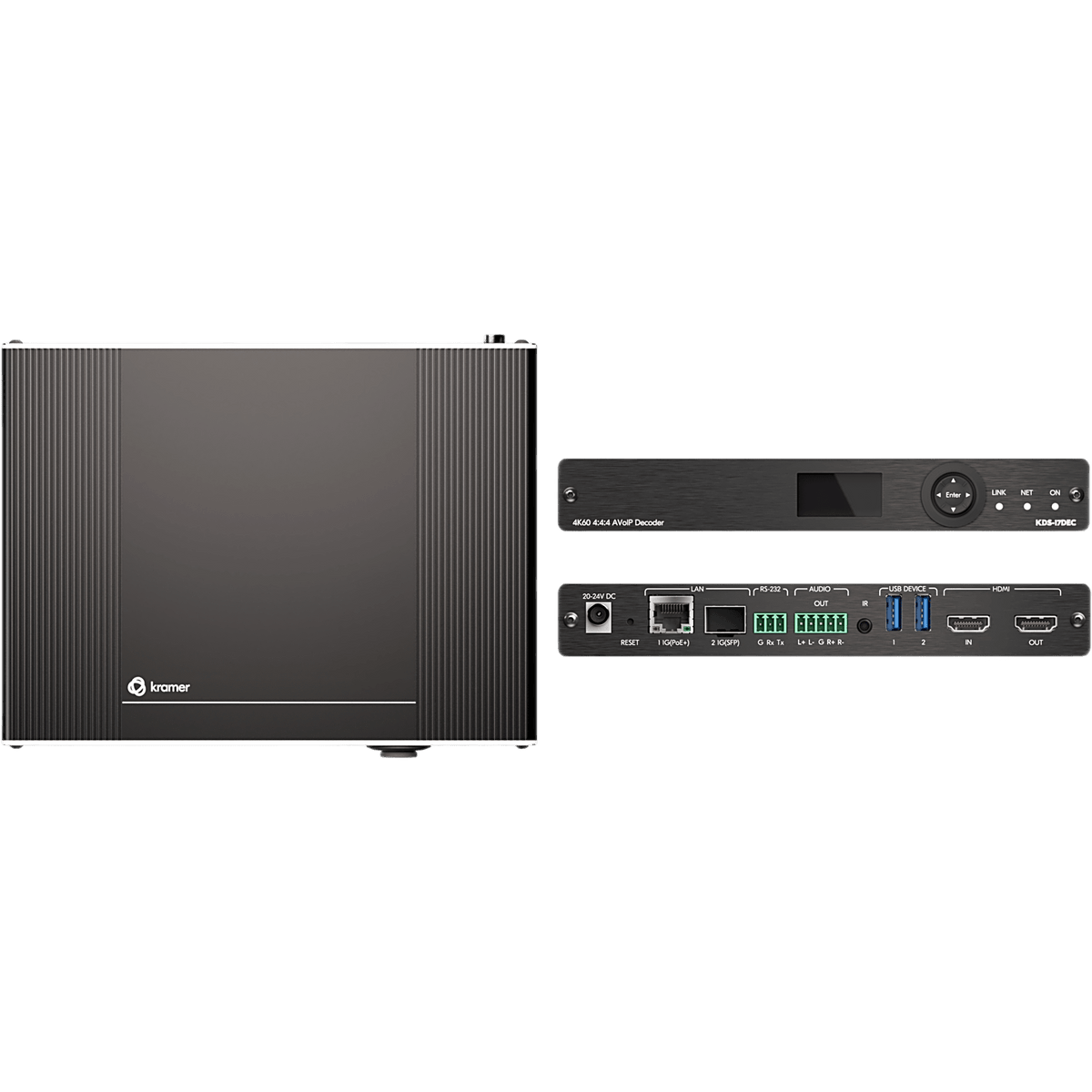 Decoder AVoIP 4K60 4:4:4 | Streaming sobre Ethernet | Dante, USB, IR, RS-232, CEC | PoE+ | Aluminio Mega Tool Deep