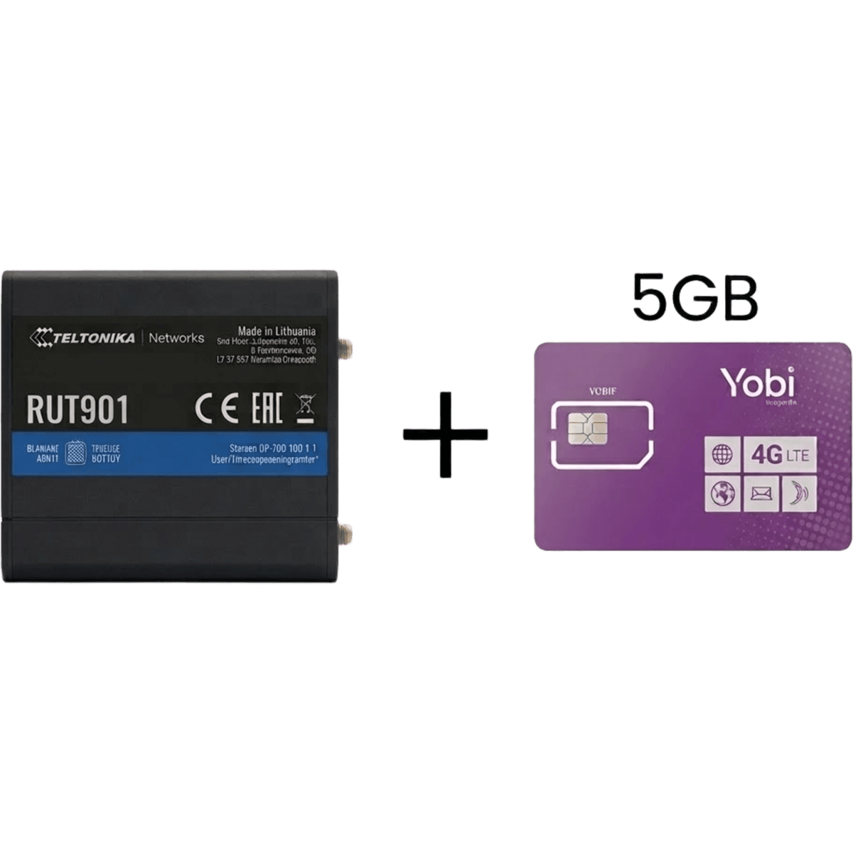 Router Teltonika LTE/4G RUT901 + SIM de YOBI de 5GB por Mes durante un año de servicio (solo datos)