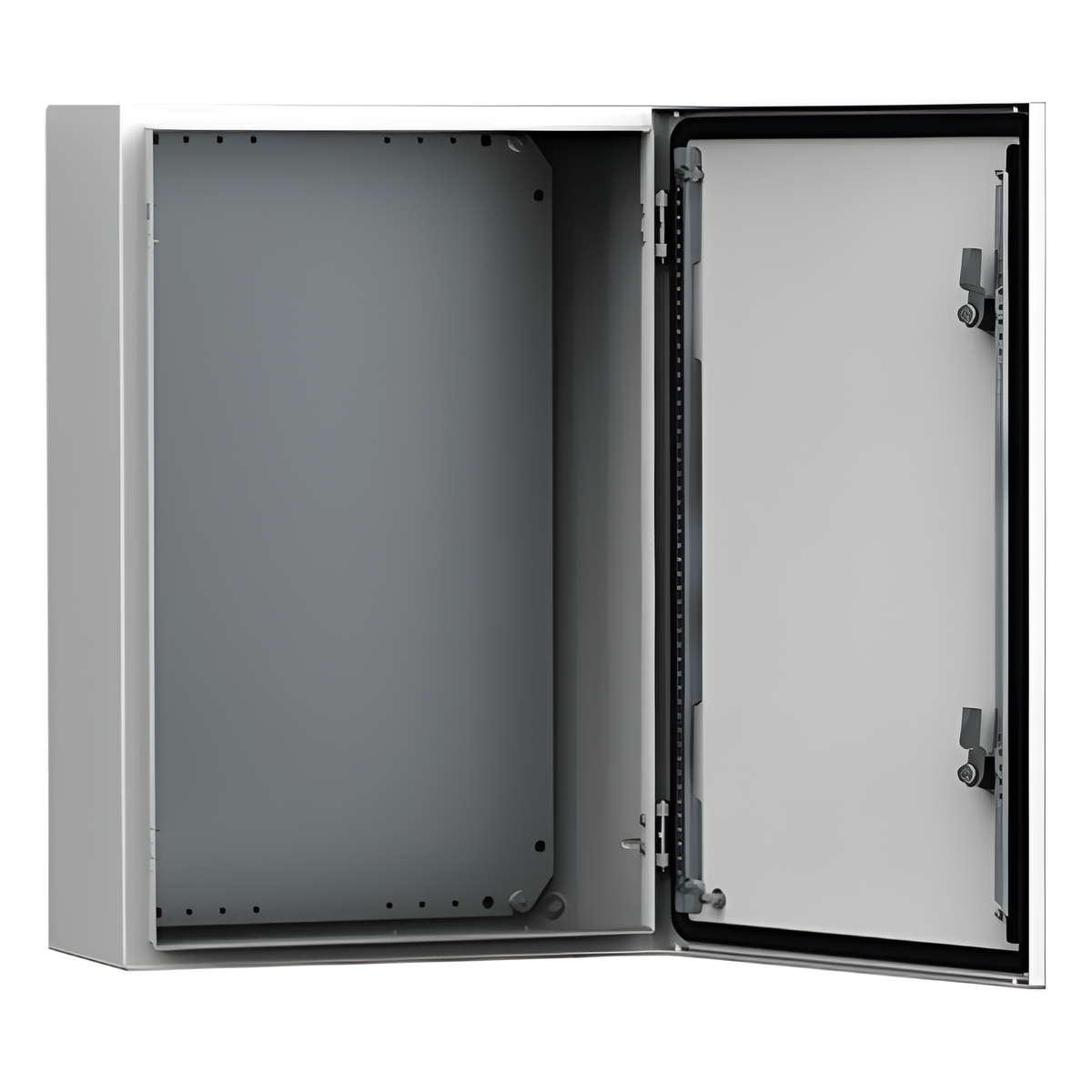Gabinete de Uso Exterior MAS 600 x 600 x 210 mm NEMA 4/12/13; IP66; IK10 de Acero Dulce 1.5 mm con Platina de Montaje Incluida Color Gris Claro