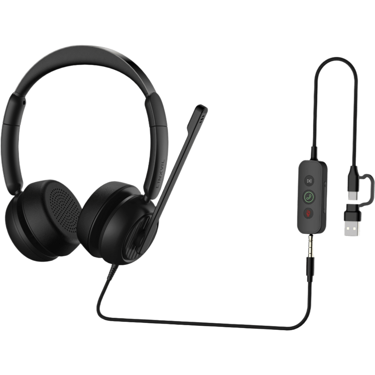 Diadema / Auricular con Cable / USB-C USB-A 3.5mm / Micrófono AI ENC / Driver 40mm / EQ Dinámico / Protección Auditiva EN50332