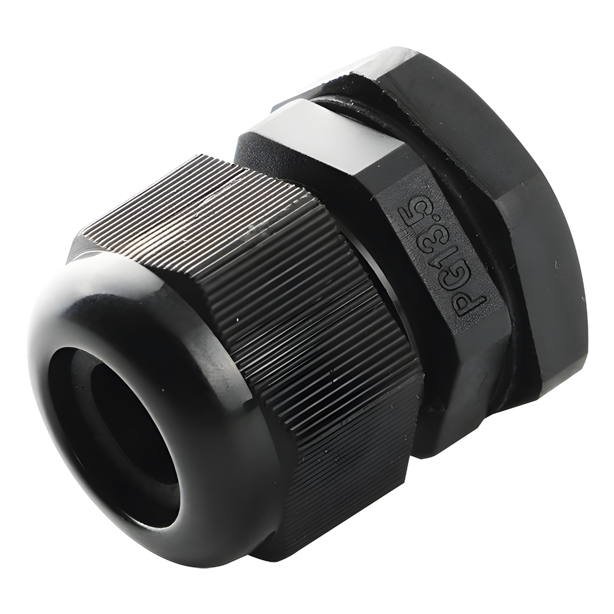 Conector Plástico Negro Tipo Glándula para Cable de 10 a 14 mm de Diámetro.