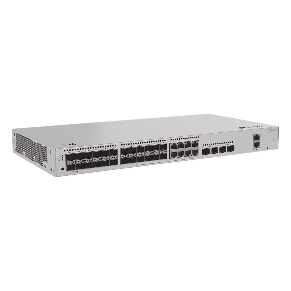 Switch de Distribución/Core Gigabit Administrable Capa 3 / 24 puertos 1GE SFP ( Combo con 8 Puertos 10/100/1000 Mbps) / 4 Puertos 10GE SFP+ Uplink / ERPS / Rutas Estáticas / iStack / Administración Nube Gratis