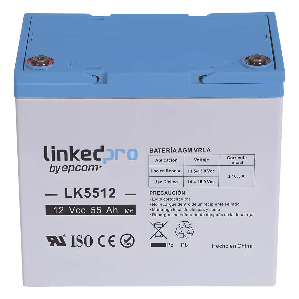 Batería de respaldo 12 V | 55 Ah | AGM | Especial para Seguridad Electrónica | UPS | Sistemas de Emergencia | Vida útil 5 años | Terminales T2