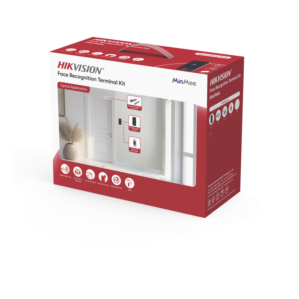 Kit Terminal Reconocimiento Facial / 1500 Rostros + 3000 Huellas + 3000 Tarjetas / Pantalla Táctil 4.3" / 2 MP Gran Angular / PoE + / Alimentación Cerradura / IP65 / Wi-Fi + Audio Bidireccional / Reconocimiento con Mascarilla