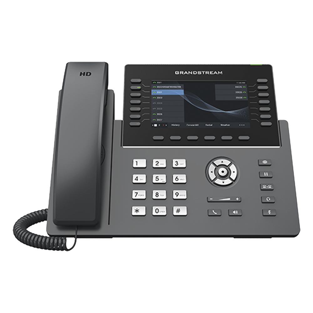 Teléfono IP Wi-Fi, Grado Operador, 14 líneas SIP con 6 cuentas, pantalla LCD 5", puertos Gigabit, Bluetooth, PoE, codec Opus, IPV4/IPV6 con gestión en la nube GDMS