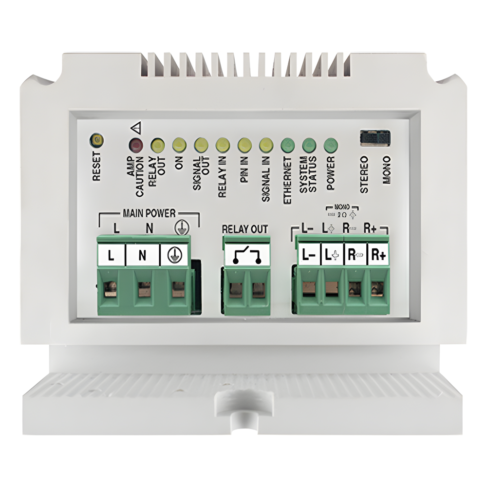 ETAPA DE POTENCIA DE AUDIO IP 2X25W O 1X50W EN FORMATO CARRIL DIN ESTÉREO/MONO
