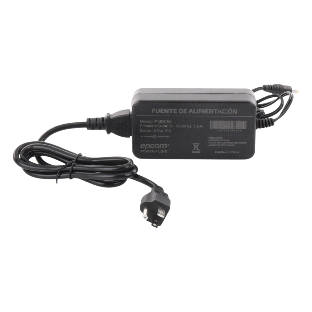 Fuente de poder con Cables de Extensión para Mayor Alcance 12 Vcc / 5 Amperes / Profesional / 0.5 metros a la toma de alimentación / 0.5 metros a la conexión del dispositivo