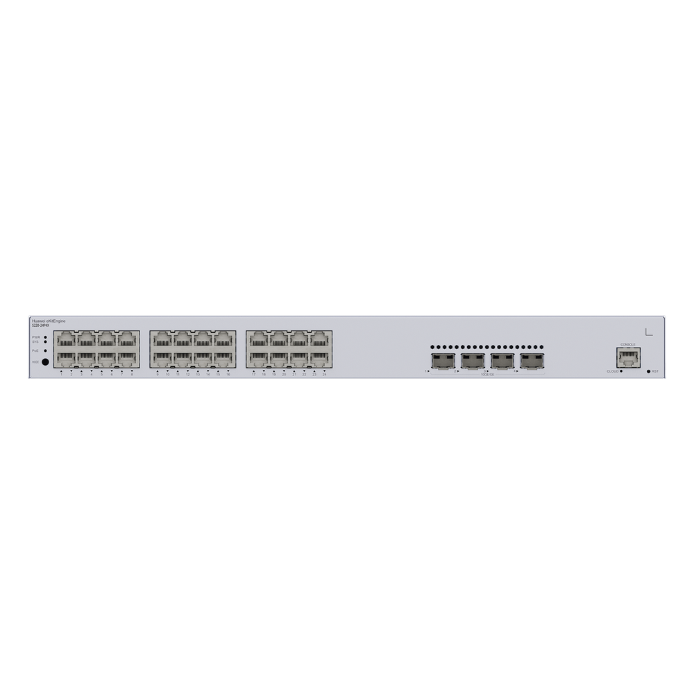 Switch de Acceso eKit Administrable / Capa 2 / 24 Puertos PoE+ Gigabit + 4 Puertos SFP+/SFP + Puerto de Consola / Poe Perpetuo / Presupuesto PoE 400 W / Sin Licenciamiento