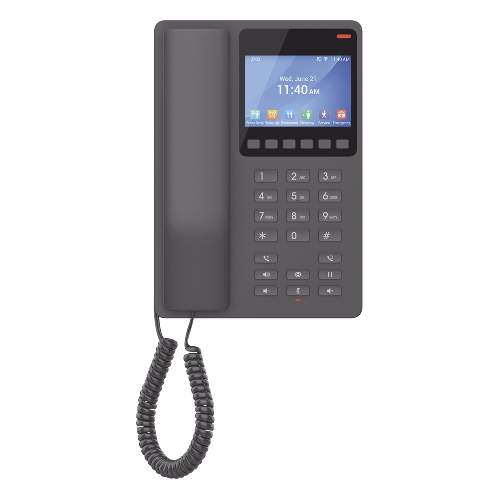 Teléfono IP Hotelero con pantalla LCD a color, 2 líneas SIP con 2 cuentas, codec Opus, IPV4/IPV6, color negro, con gestión en la nube GDMS