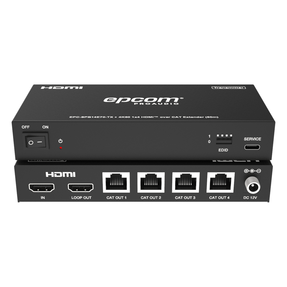 Splitter Extensor 1x4 | 4K@60Hz a 60m | 4K@30Hz a 70m | Cable Cat6 | EDID | HDCP 2.2 | Salida Loop