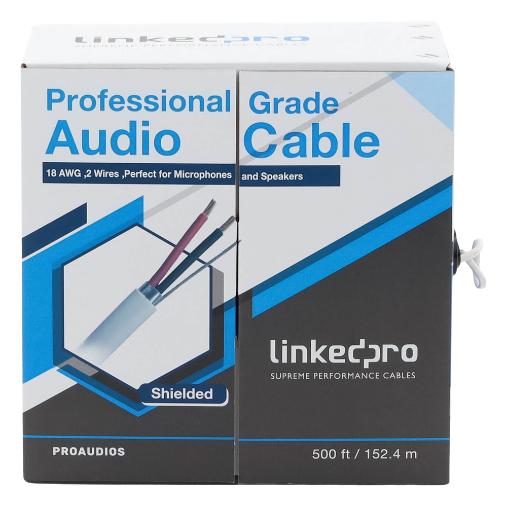Bobina de 152 m (500 ft) / Cable para Bocina 2x18 AWG / Blindado / Blanco