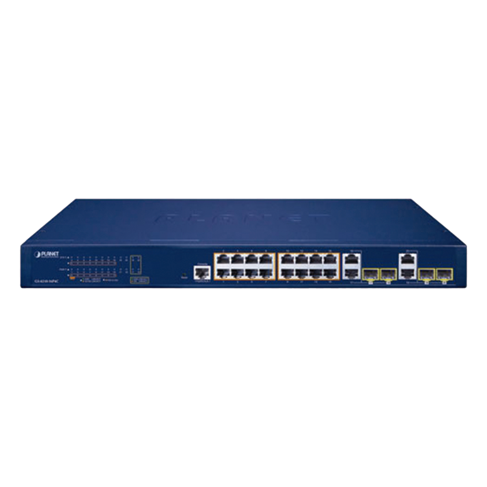Switch Administrable PoE Capa 2 de 16 Puertos 10/100/1000 Mbps 802.3af/at, 4 Puertos SFP Gigabit, Hasta 240 W