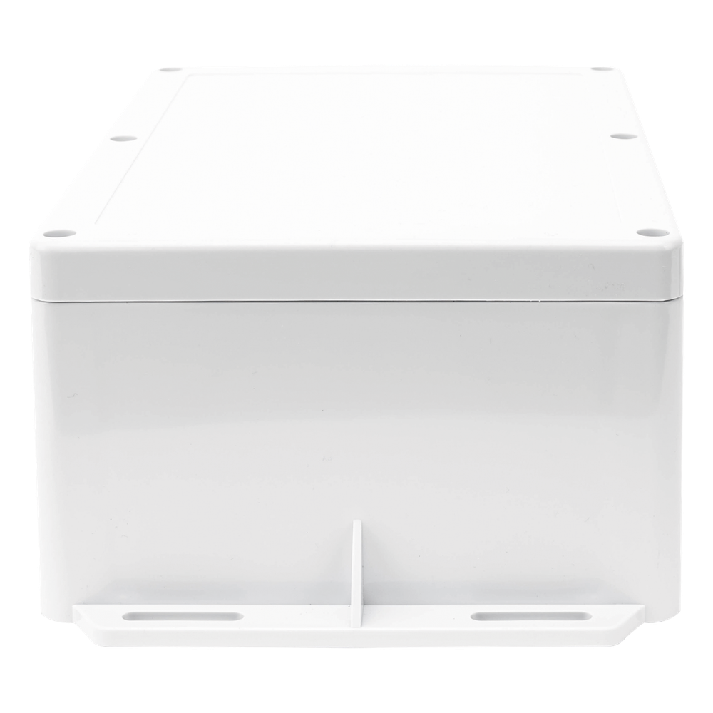 Gabinete Plástico para Exterior (IP65) de 160 x 220 x 100 mm Cierre por Tornillos Metálicos. Tiene Orejas para instalación a muro.