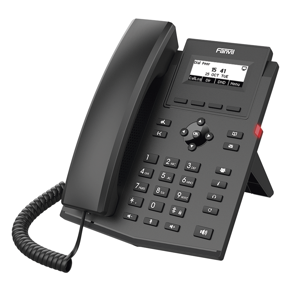 Teléfono IP / 2 Líneas SIP / Pantalla LCD 2.3" 132x64 / Audio HD G.722 y Opus / Conferencia 6 Vías / PoE 802.3af / Puertos Ethernet Duales Gigabit / Soporte EHS