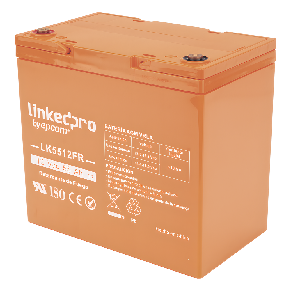 Batería de respaldo 12 V | 55 Ah | AGM | Certificada UL94-V0 Retardante a la Flama | Especial para Seguridad Electrónica | UPS | Sistemas de emergencia | Vida útil 5 años | Terminales T2