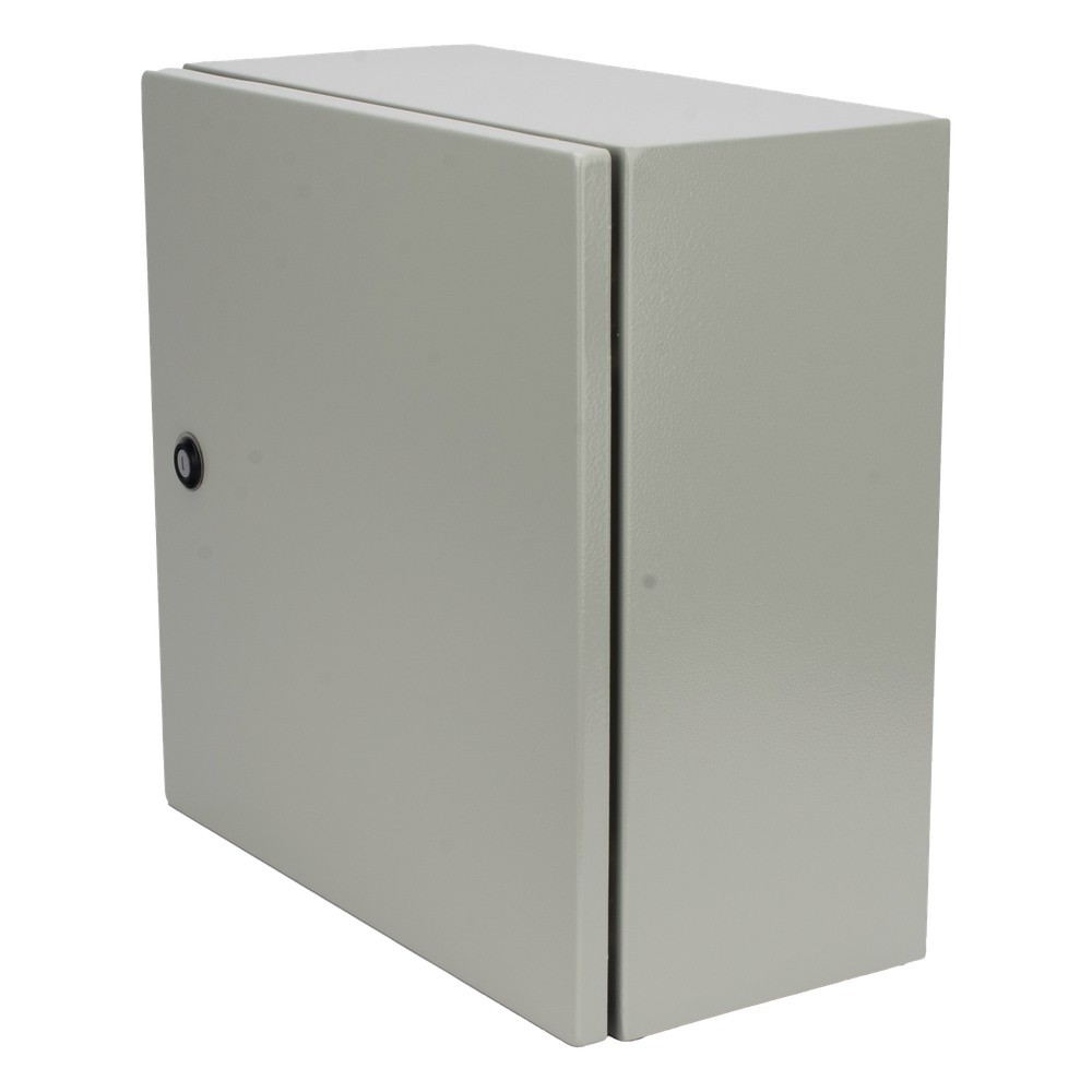 Gabinete de Acero IP66 Uso en Intemperie (400 x 400 x 200 mm) con Placa Trasera Interior de Metal y Compuerta Inferior Atornillable (Incluye Chapa y Llave PST407)