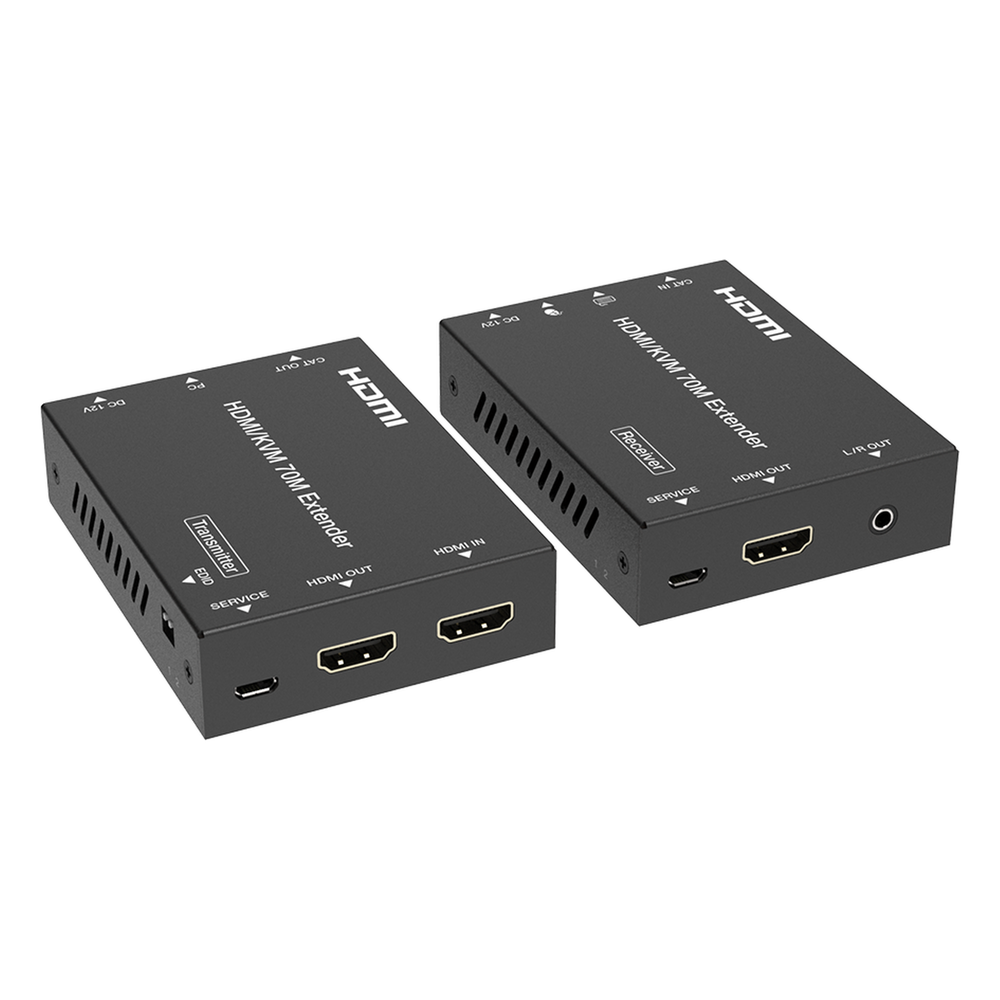 Kit Extensor HDMI con KVM | 70m | 4K2K@60Hz | 4:4:4 | HDMI2.0b y HDCP 2.2 | Salida de Audio 3.5mm | Admite PoC | Admite USB 1.1