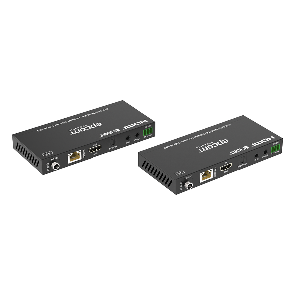 Kit Extensor HDMI | HDBaseT | 70m en 4K@60Hz | Cat5e/6 | Gestión Avanzada EDID | Soporta ARC | Control IR Bidireccional | RS232 | PoC
