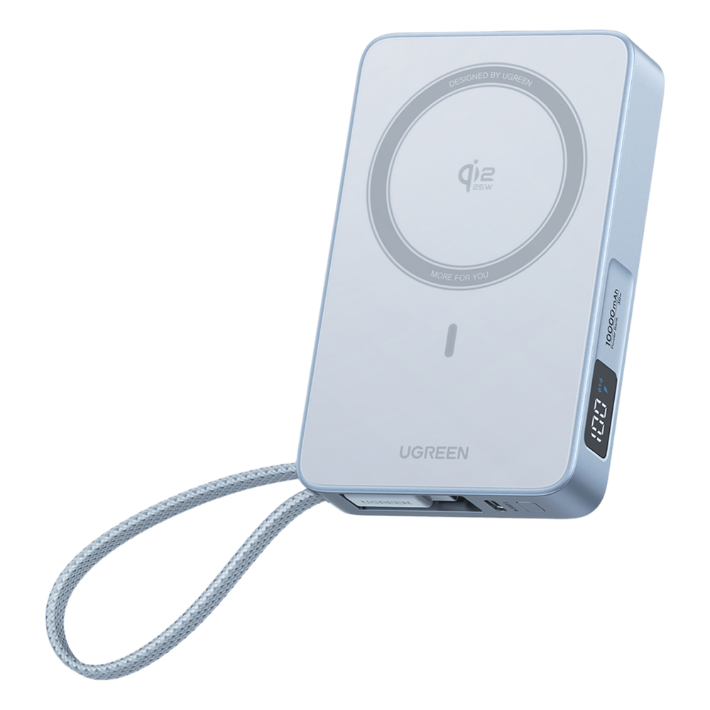 Powerbank Magnético Inalámbrico / 10000 mAh 36 Wh / 30W USB-C PD3.0/PPS/UFCS + Cable Integrado 60W / Carga Inalámbrica 25W Qi2.2 MPP / Magnético 8N / Pantalla LED / 254 g