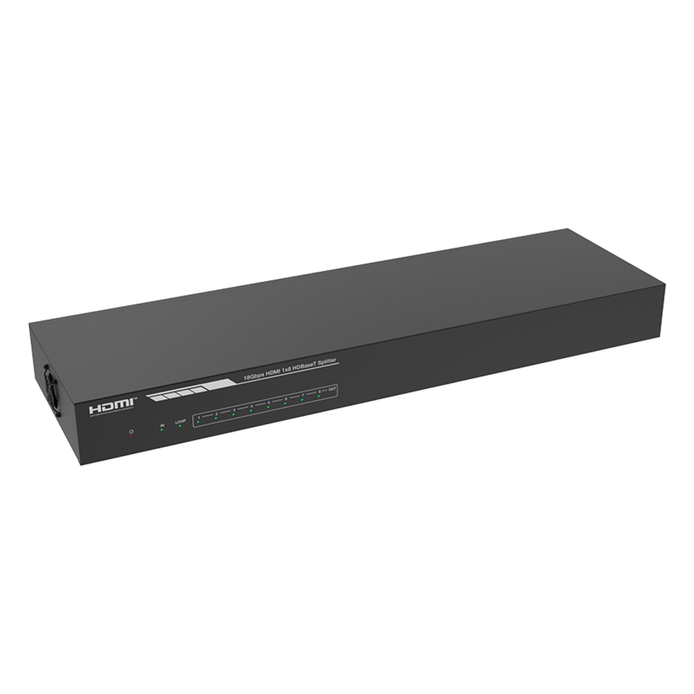 Splitter mas Extensor de Video | 1x8 | ProAV | HDBaseT™ | 120m en 4K@60Hz | 150m en 1080p@60Hz | Cat6/6a/7 | Gestión Avanzada EDID | Control IR y RS232 | PoC | Salida de Audio