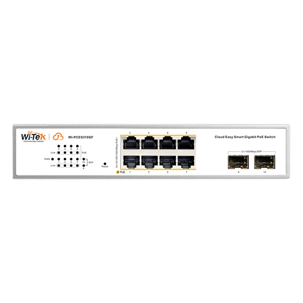 Switch Administrable PoE / 8 puertos PoE af/at Gigabit / 2 x SFP Gigabit / Administración Cloud Gratuita / Presupuesto 120 W