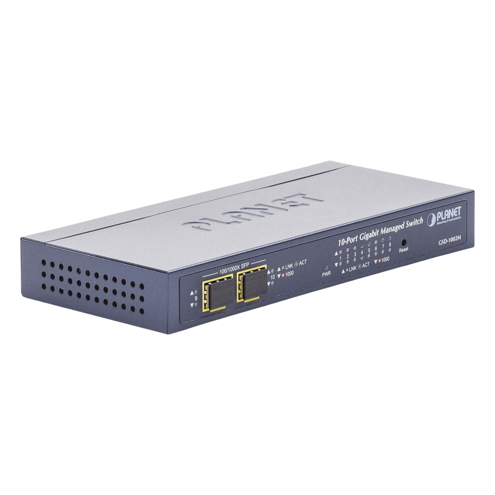 Switch Administrable de Escritorio de 8 Puertos Gigabit/ 2 Puertos SFP / 20 Gbps Switching / PoE In 802.3af/at / Dual Power DC + PoE / VLAN Q-in-Q / IPv6/IPv4/ Administración Remota con CloudNMS