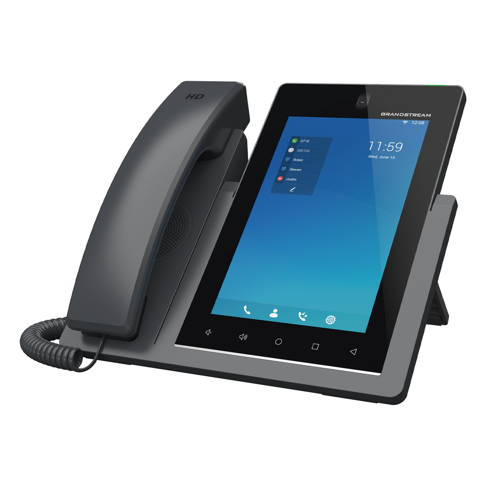 Teléfono IP Android 11, 16 líneas SIP con 16 cuentas, pantalla táctil 7", puertos Gigabit, Wi-Fi, Bluetooth, PoE, codec Opus, IPV4/IPV6 con gestión en la nube GDMS